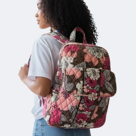 Vera Bradley Quilted Floral Mini Backpack in Pink and Brown or “Mocha Rouge” EUC - Picture 5 of 15